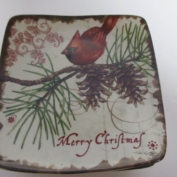 Carson SET OF 6-MERRY CHRISTMAS Cardinal on branch Dessert Salad Plates 6.5" - Picture 2 of 6